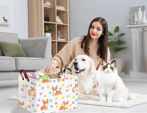 Image of Medium Dog Toy Storage Basket Collapsible Pet Bin Box with Handles Large Puppy Box Stuff Organizer Living Room Decor(Color Paw)