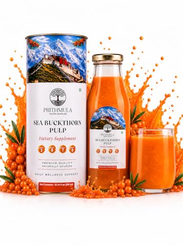 PRITHMULA Sea Buckthorn Juice 300ml (10.14 fl oz ) | Himalayan Superfruit Pulp | Rich in Omega 3 6 7 9 & Vitamin C |Immune Support Skin Glow & Gut Health Daily wellness Drink | No Added Sugar