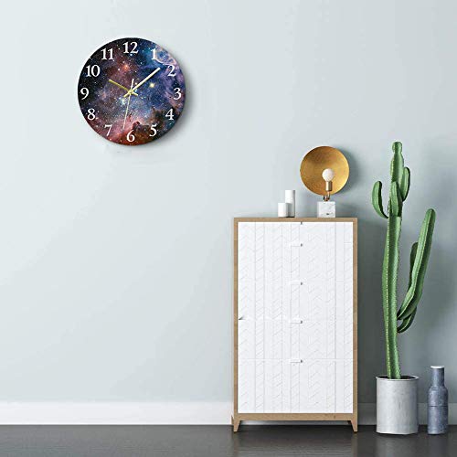 Britimes Round Wall Clock, Silent Non Ticking Clock 12 Inch, Decor For Bathroom, Bedroom, Kitchen, Office Or Schoolr Galaxy Space #TOP2