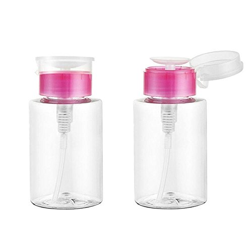 Pawaca 2 Pcs Refillable Liquid Bottle with Pump, 160 ML Push Top Empty Plastic Bottle for Cleanser,toner,polish Remover,makeup Remover and Rubbing Alcohol.