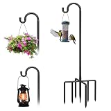 Breeze Touch 1Pack 62 Inch Adjustable Shepherd Hooks for Outdoor Outside, Heavy Duty with 7 Prongs Base, for Hanging Lantern, Hummingbird Feeder, Lightweight Plant, Wind Chime, Bird Feeder Hanger