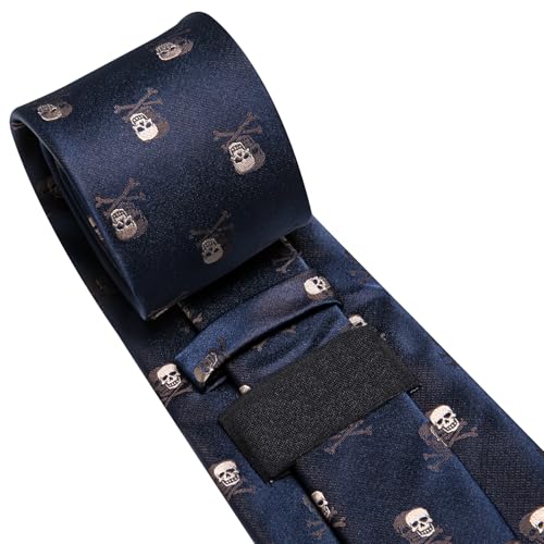 Image of Dubulle Mens Tie Set Solid Paisley Silk Striped Necktie for Men with Cufflinks Tie and Pocket Square,Dark Blue