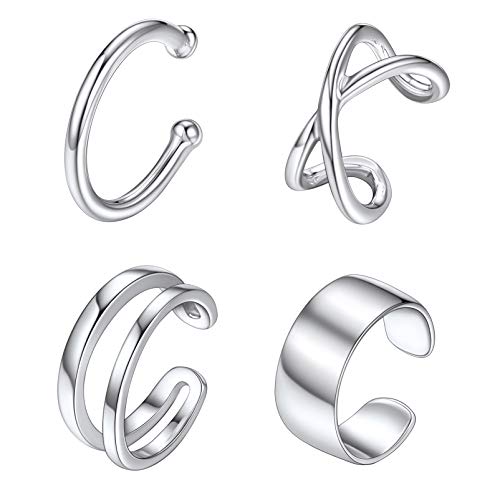 Silvora 925 Sterling Silver Ear Cuff Earrings CZ Non-Piercing Fake Helix Cartilage Cuff Earrings Conch Cuffs Earrings for Women Various Styles