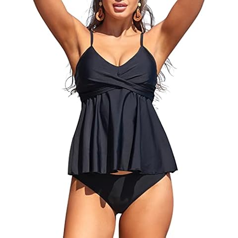 SHEKINI Maillot de Bain pour Femme Ourlet à Volants Ruched Haut Cover