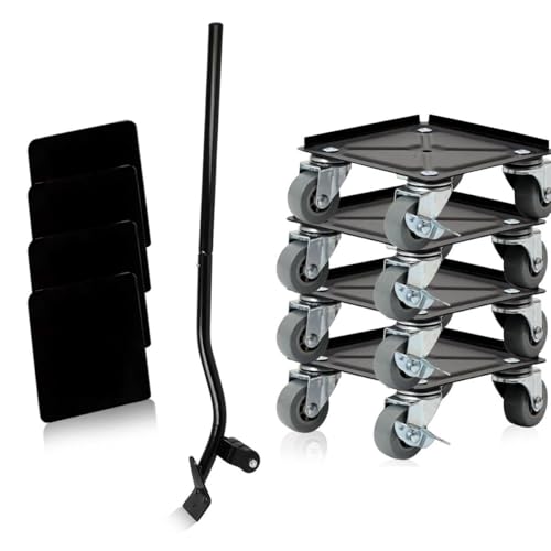 Furniture Lifter Mover 360 Rotation Wheel, Furniture Moving Slider Roller Load 400KG Heavy Duty 4Pcs Furniture Dolly Lifter, 62cm Long Crowbar Mover Tool for Heavy Furniture Cabinet Refrigerator Sofa