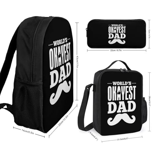 World'S Okayest Dad Beard Classic Backpack Lunch Bag Pencil Case 3 Piece Set Travel Daypack2