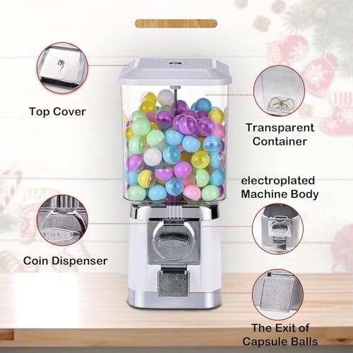 Coin Operated Gumball Machine for Kids - Candy Vending Machine with 200 Empty Balls & 100 Tokens, Perfect for Game Stores, Parties, and Family Fun!