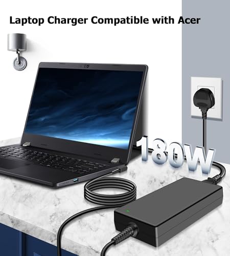 180W Charger Fit for Acer Aspire 7 A717-71G, Nitro 5 7 AN515-51 AN515-55 AN517-51 AN715-52 AZ3-715-UR51 Predator Helios 300 PH317-54 PH317-55 G3-571 G3-572 Triton 300 500 PT314-51 PT315-52