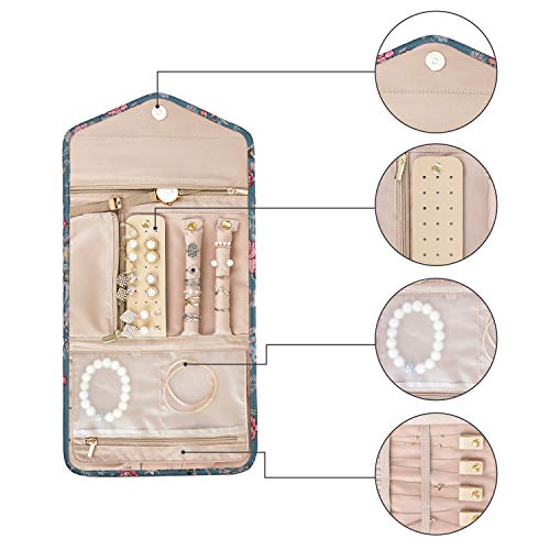 Image of BAGSMART Travel Jewellery Organiser Roll Foldable Jewelry Case for Journey-Rings, Necklaces, Bracelets, Earrings, Flower Bird