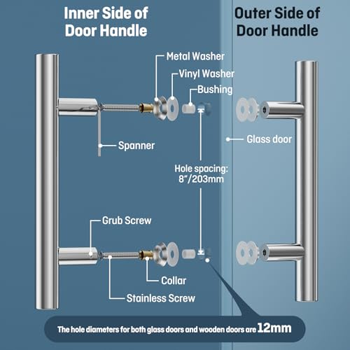 Ranbo 12" Door Pull Handle for Glass & Wood Doors, 8" CTC, Polished Chrome by Ranbo - Used condition - Image 2