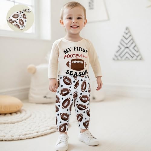 Newborn Baby Boy Clothes Football Fall Outfits Long Sleeve Romper Shirt Tops Pants Winter Coming Home Hat Set3
