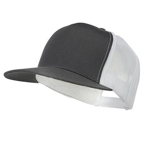 Classic 5 Panel Two Tone Mesh Trucker Snapback Cap - Charcoal White OSFM