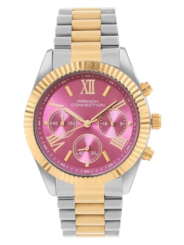 Image of French Connection Chronograph Pink Round Dial Stainless Steel Strap Casual Premium Sunray Feature Wrist Watch for Women - FCM06TM