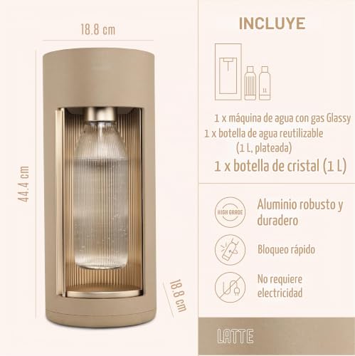 Miniatura 6 de Mysoda Glassy - Gazificador De Agua Con 1 Botella De Vidrio Bombona De Co2 No Incluida - Edición Latte Beige