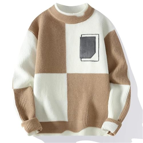 Men's O-Neck Casual Patchwork Sweater Thickened Warm Sweater2