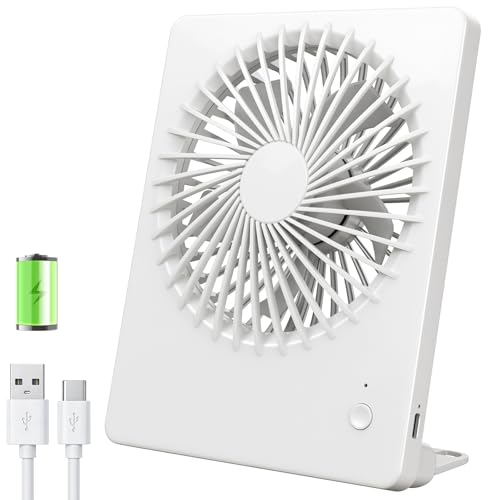 TriPole USB Desk Fan, Portable 2000mAh Battery Rehcargeable Table fan, Last 5-16H 3 Speeds Silent Mini Fans, 180° Adjustable Handheld Fan for Office, Bedroom, Home, Travel, Camping-(White)