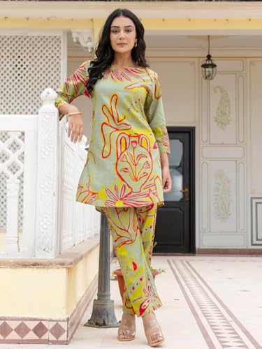 Image of feranoid Elegant V-Neck 3 /4 Sleeve Kurta & Pant Co-ord Set (S-XXL)
