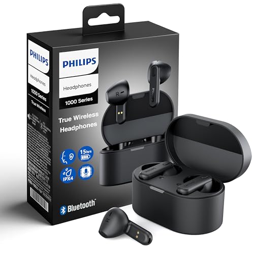 PHILIPS-True-Wireless-Earbuds-TWS-Bluetooth-53-Headphones-13mm-Drivers-AI-Mic-for-Clear-Calls-IPX4-Waterproof-15-Hours-Playtime-Compatible-wiPhone-Android-Bluetooth-Devices-TAT1138