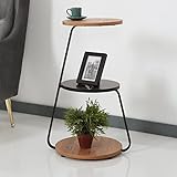 [en.casa] Beistelltisch Sipoo 3 Ebenen 3-stufiger Sofatisch Kaffetisch Couchtisch mit 3 Ablageflächen 74x46x37cm Walnussoptik/Marmoroptik Schwarz