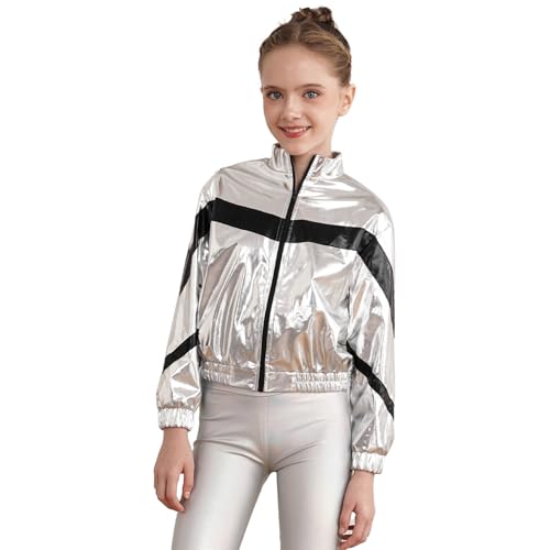 Kids Girls Shiny Metallic Bomber Jacket for Hip Hop Jazz Disco Party Dancing Performance Show4