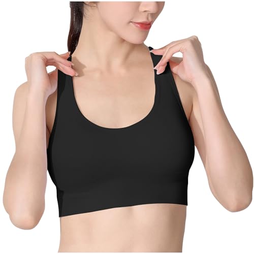 Crisscross Back Sports Bras for Women Soft Support Workout Gym Bra High Impact Breathable Fitness Yoga Tank Tops Bra Black
