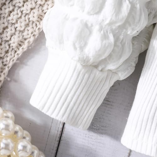 Image of Noubeau Toddler Girls Plaid Outfits Girls Puff Sleeve Knit Ribbed Shirt Tops Plaid Skirt Set Kids Fall Winter Clothes