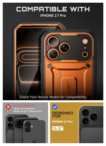 Image of SUPCASE for iPhone 17 Pro Case with Camera Control Button (Unicorn Beetle Pro), [Built-in Kickstand & Screen Protector] [Military-Grade Protection] Full Body Heavy Duty Phone Case, Coral