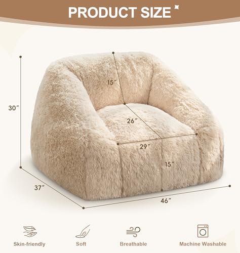 Image of Hobestluk Bean Bag Chair Plush Accent Chair Armrest Living Room Adult Beige