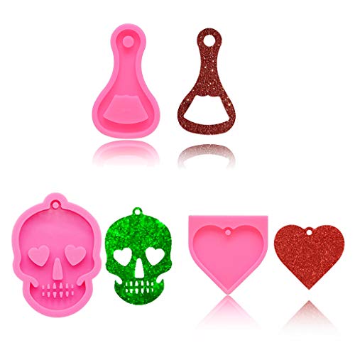 HELYZQ Chaveiro em forma de abridor de garrafa de caveira de coração molde de silicone DIY pingente