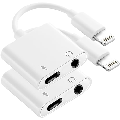 [Apple MFi Certified] 2 Pack Lightning to 3.5mm Headphone Jack Adapter, 2 in 1 Headphone Adapter Aux Audio and Charger Adapter Dongle Cable Splitter Compatible with iPhone14/13/12/11/XS/XR