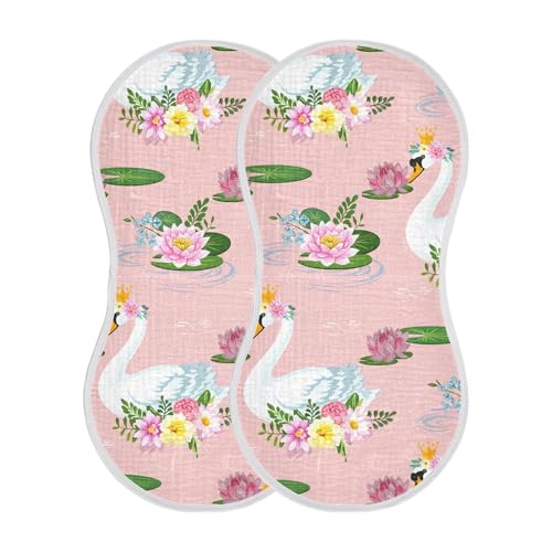 xigua Elegant Swans Muslin Baby Burp Cloths Set of 2, Super Soft & Absorbent Burping Rags, Cotton Burp Clothes Shower Gift for Newborn, Baby Girls and Boys2