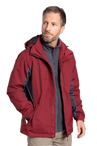 Mountain Warehouse Thunderstorm Uomo Giacca 3 in 1 - Traspirante Che Tutte Le Stagione Cappotto, Cappotto di Pioggia Impermeabile, Cuciture Nastrate, Invernale Rosso Scuro XXL