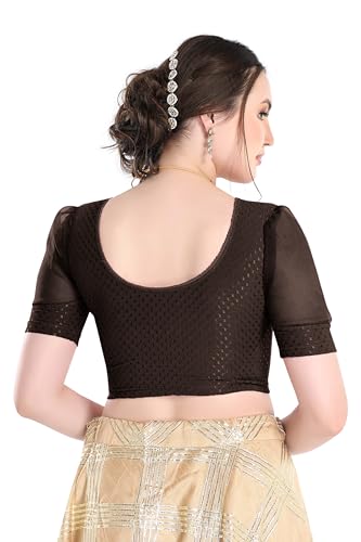 Image of FINESTFIT Stay On Trend Fashion 100% Cotton Readymade Blouses for Women,Round Neckline with Organza Balloon Sleeves.
