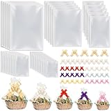 Qinzave 75PCS Cellophane Bags 5 Sizes Cellophane Wrap for Gift Baskets with Pull Bows,30×40 24×30 16×24 12×18 10×14 Inch Large Clear Cellophane Gift Bag for Gift Giving, Wedding, Party Favors, Holiday