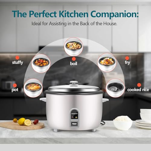 MOOSUM Commercial Rice Cooker, Large Capacity 30-Cup (UnCooked), 60-Cup (Cooked) with One Touch Operation and 12-Hour Keep Warm, Easy to Use and clean, 1600W, White