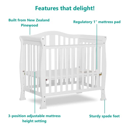 Dream On Me Addison 4-In-1 Convertible Mini Crib In White, Greenguard Gold Certified, Non-Toxic Finishes, Built Of New Zealand Pinewood, Comes With 1” Mattress Pad #TOP4