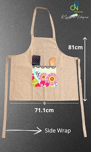 Image of Kitchen Apron for Women & Men | 100% Cotton | Cooking Apron with Big utility Pocket | Adjustable neck strap | Free Size | Kitchen Utensils Accessory