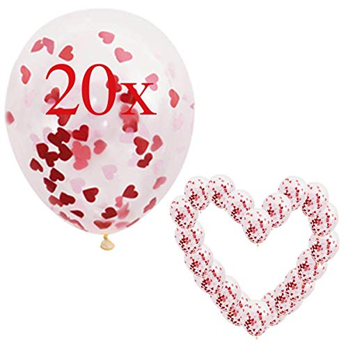 20 Confettiballonnen Rood Hart Confetti Ballonnen Romantische Deco, Decoratie voor Romantische Atmosfeer, Huwelijksaanzoek, Valentijnsdag en Bruiloft