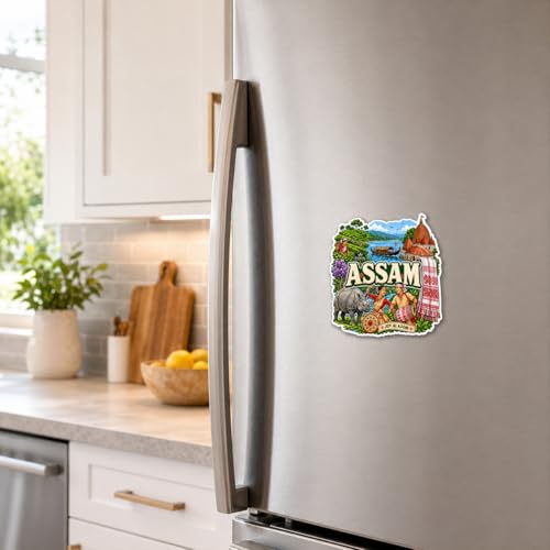 Image of Zesta Wooden Fridge Magnets Set | Refrigerator Decor Magnets for Kitchen | India Souvenir Fridge Magnet Collection | Wooden Magnet for Fridge Door Decoration (Assam)