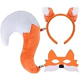 XEPST Animal Fox Costume Set, Fox Ears and Tail Set with Headband Tail and Mask for Animal Costume Cosplay World Book Day Birthday Party Accessories Halloween Costume Fancy Dress Party Supplies