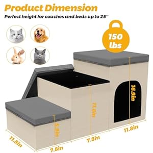   Dog-StairsPet-Stairs-for-Small-DogsCatsDog-Steps-for-High-Beds3-Step-Pet-Stairs-with-Storage-BoxFolding-Puppy-Dog-Ramp-Non-Slip-Dog-Stairs-to-Beds-and-Couch-Hold-Up-to-150-lbs