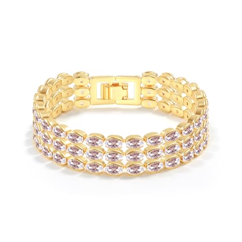 Elfgrass 14K Gold Plated Women&rsquo;s Tennis Bracelet &ndash; Sleek CZ Line Bracelet, Fits...