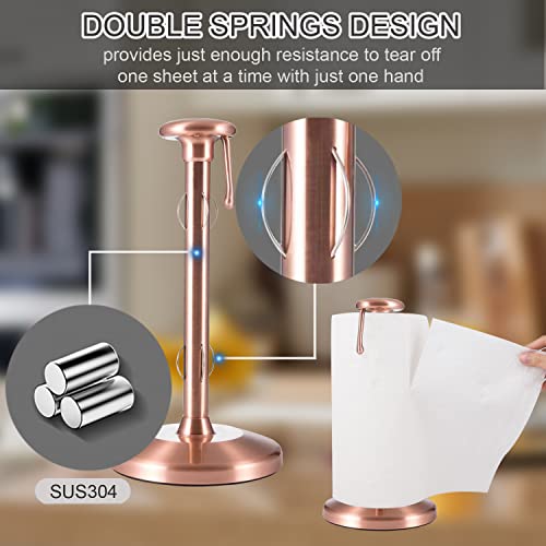 Lkkl Paper Towel Holder Countertop, One Hand Tear Kitchen Paper Towel Holder Stand With Sturdy Weighted Base, Standing Paper Towel Roll Holder For Kitchen Bathroom Laundry, Stainless Steel Rose Gold #TOP3