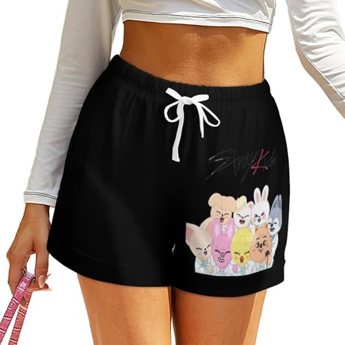KASENFASHION Stray-K Pantaloncini da donna – comodi pantaloncini SKZ, fan di KPOP, Nero , M
