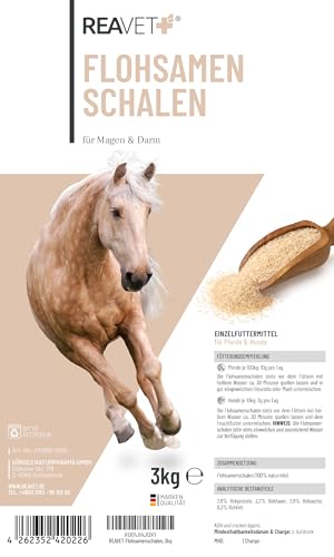 ReaVET Flohsamenschalen für Pferd & Hund 3kg - Naturrein in Premium Qualität, Ballaststoffreich, Glutenfrei I Flohsamen für Pferde, Hunde in Premiumqualität, Ohne Zusätze