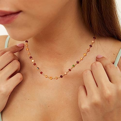 MTMY Gold Choker Necklace,14K Gold Plated Dainty Chain Choker Necklace Delicate Fashion Choker Necklace Jewelry Gift for Women(mixed color beads)