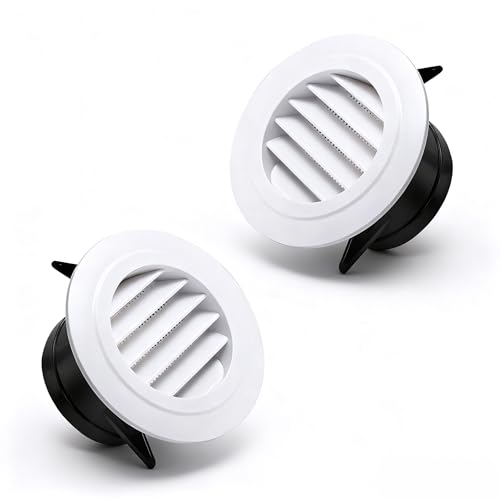 DIYCUT 2 Stück ABS Abluftgitter, Belüftungsgitter, Abdeckung Lüftung mit Insektenschutz, Rund Lüftungsgitter mit Insektenschutz, Schnittstelle 95 mm, für 100 mm Lüftungssystem