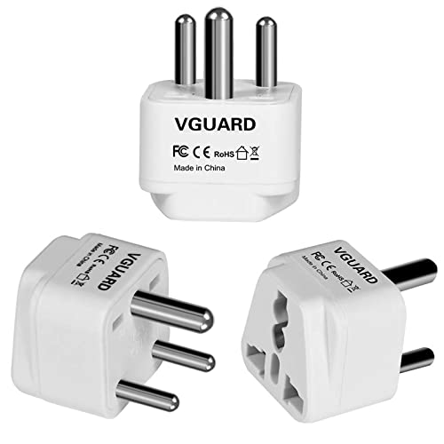 VGUARD Adaptateur Prise Inde, [3 pièces] Convertisseur Adaptateur de Voyage International pour UK, EU, USA, Canada, Asie, Japon, Hong Kong, Chine, Australie ect. vers Inde à 3 Broches - Blanc Cover