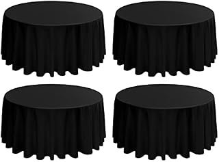 LYAFS 4 Pack Round Tablecloths - 120 Inch, Black Polyester Table Cover for Round Table, Stain and Wrinkle Resistant Washable Fabric Table Cloth, Polyester Tablecloth for Wedding Banquet Parties