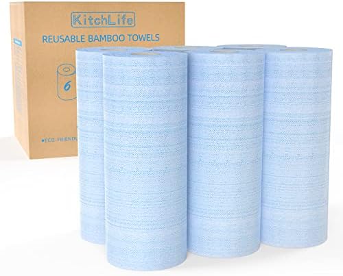 KitchLife Reusable Bamboo Paper Towels - 1 Roll = 4 Months Supply, Washable and Recycled Kitchen Roll, Zero Waste Products, Sustainable Gifts, Environmentally Friendly, (Pink)